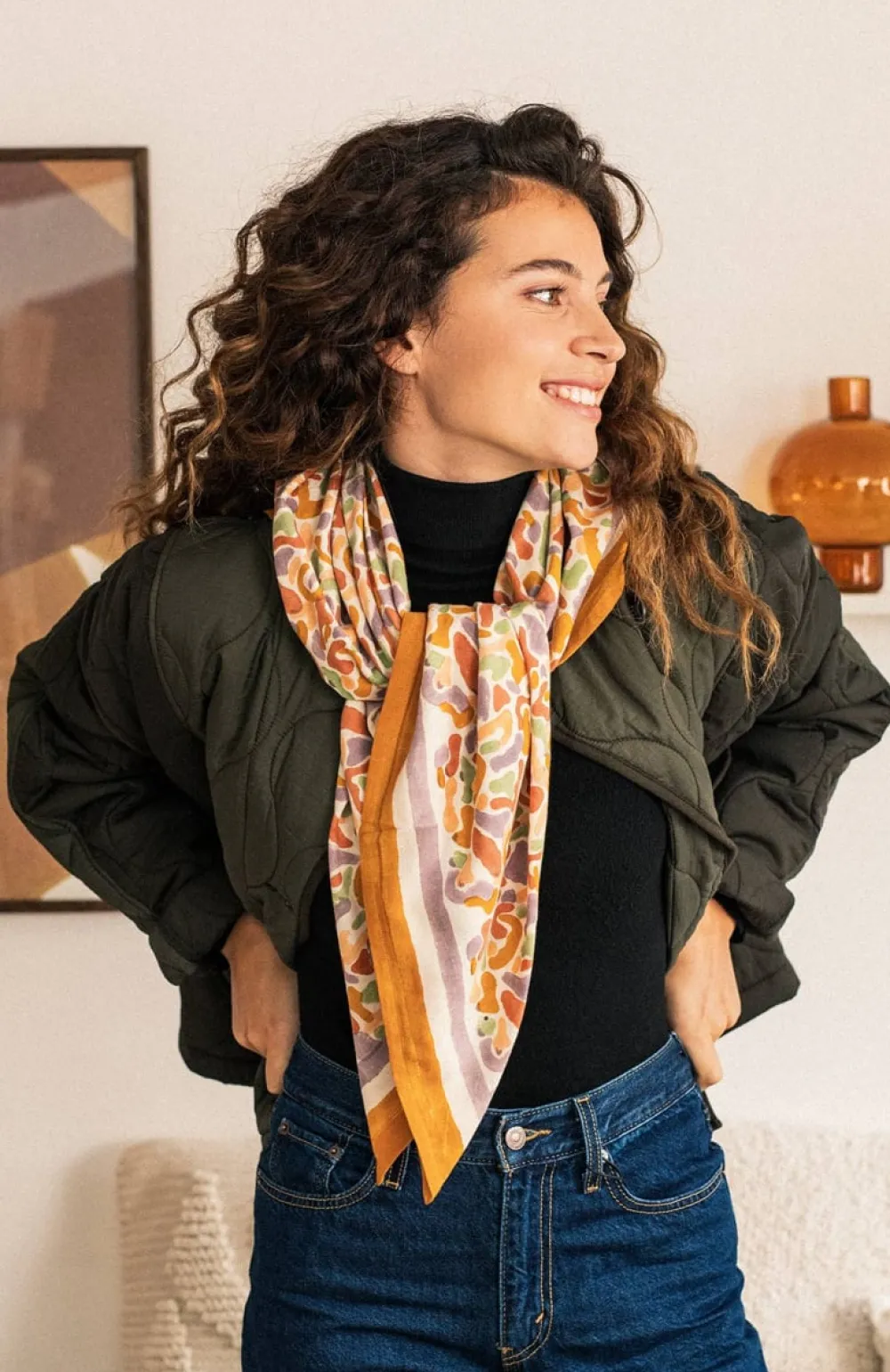 Enfant/Femme Les Raffineurs Foulard duo Formes colorées - Ocre