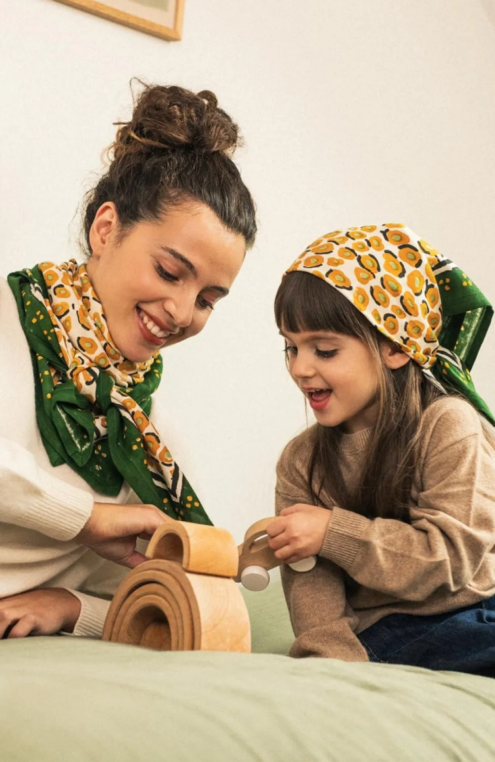 Enfant/Femme Les Raffineurs Foulard duo Léopard - Vert